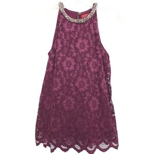 Jennifer Lopez Purple Lace Tank Top w/Rhinestone Neckline